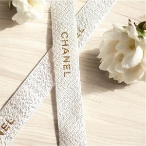 Authentic CHANEL White with Gold embossed Ribbon Sold By 2 Yard (6 feet)